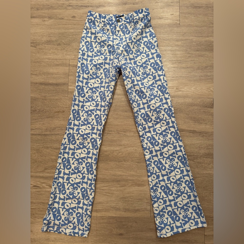 Motel Rocks Blue and White LOVE Print Jeans